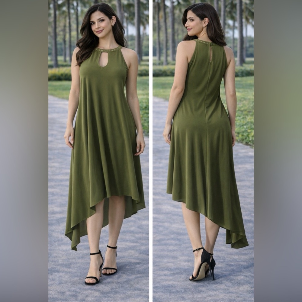 Carmen Marc Valvo Dress Large 10 12 14 Green Stud Stretch NWT $98 Washable NEW